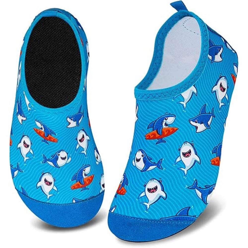 WateLves Kids Size 1 Blue Shark Slide On Barefoot Quick Dry Aqua Water Shoes